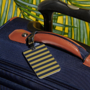 Etiqueta De Bagagem Dourado Elegante e Marinho - faixas verticais azui