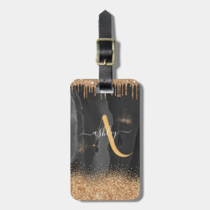Etiqueta De Bagagem Dourado Pingando Brilho Monograma Personalizado Me