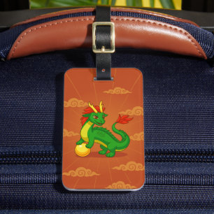 Etiqueta De Bagagem Dragão Chinês Verde no Vermelho