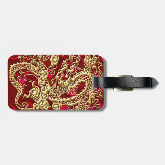 Etiqueta De Bagagem Dragão Dourado embutido no Red Satin Impressão