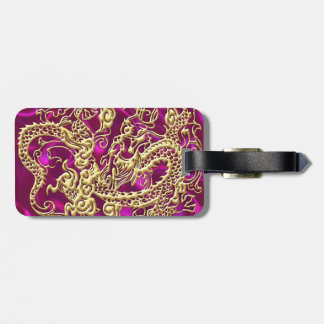 Etiqueta De Bagagem Dragão Dourado magenta Satin Impressão