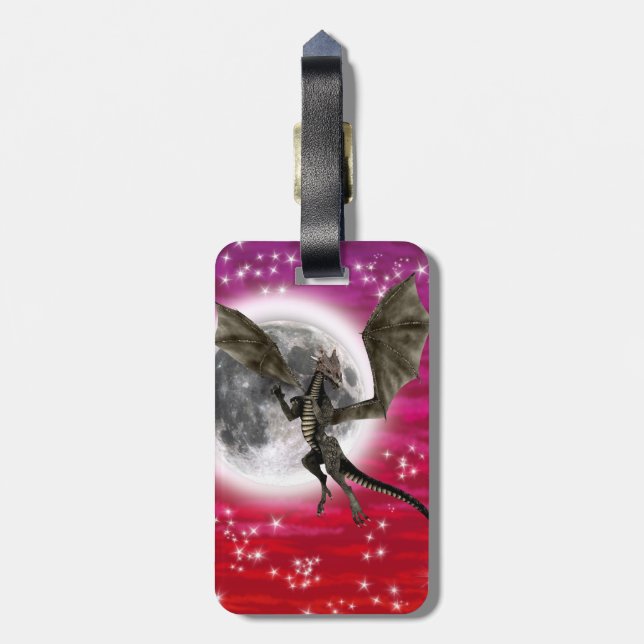 Etiqueta De Bagagem Dragão Negro - Fantasia Mítica Cria Céu Vermelho (Traseira Vertical)