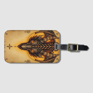 Etiqueta De Bagagem Dragão Ouro Encantado Vintage Mítica