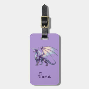 Etiqueta De Bagagem Dragão Personalizado Nome Roxo Dourado