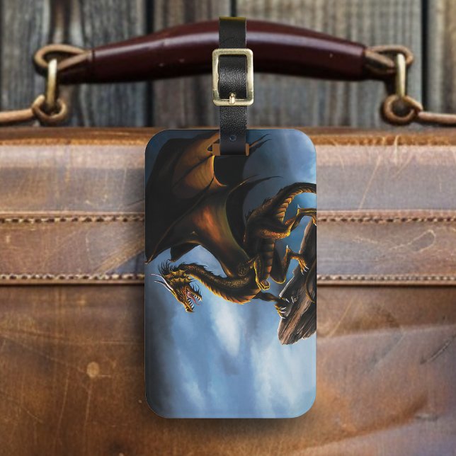 Etiqueta De Bagagem Dragão Preto Dourado Cobre (Criador carregado)