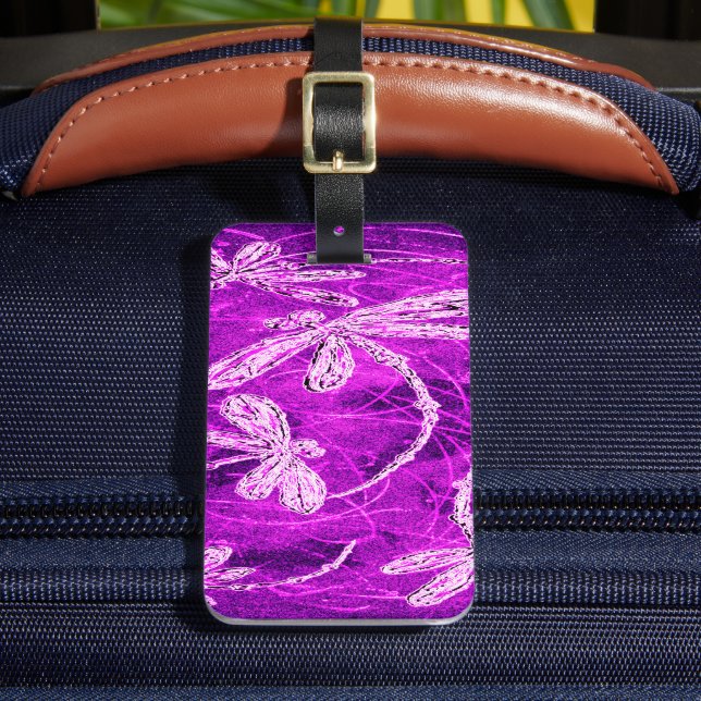 Etiqueta De Bagagem Dragões de prata em um céu magenta (Frente Insitu 2)