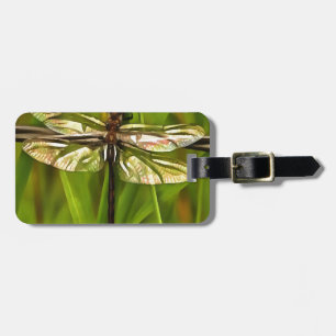 Etiqueta De Bagagem Dragonfly Artística Em Castanho E Amarelo Em Verd