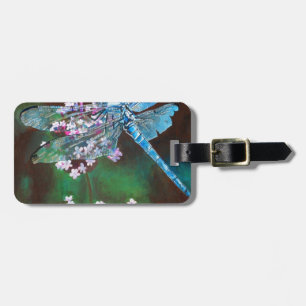 Etiqueta De Bagagem Dragonfly Azul Descansada Em Alho Selvagem