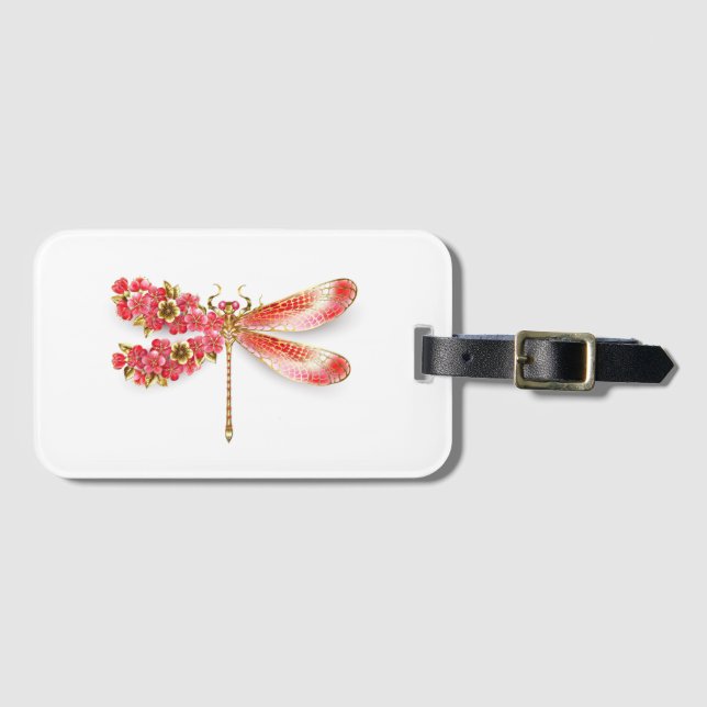 Etiqueta De Bagagem Dragonfly com joalheria sakura (Frente Horizontal)