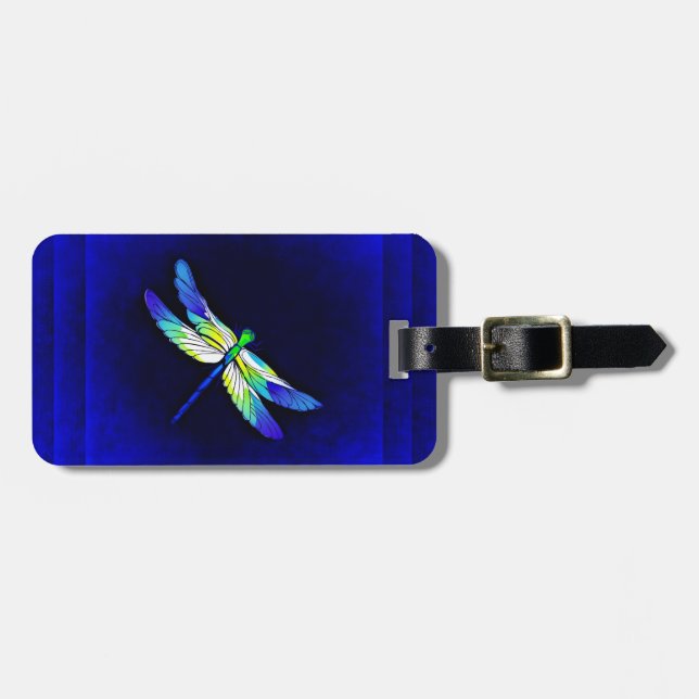 Etiqueta De Bagagem Dragonfly Electric Blue - Personalize com um nome (Frente Horizontal)