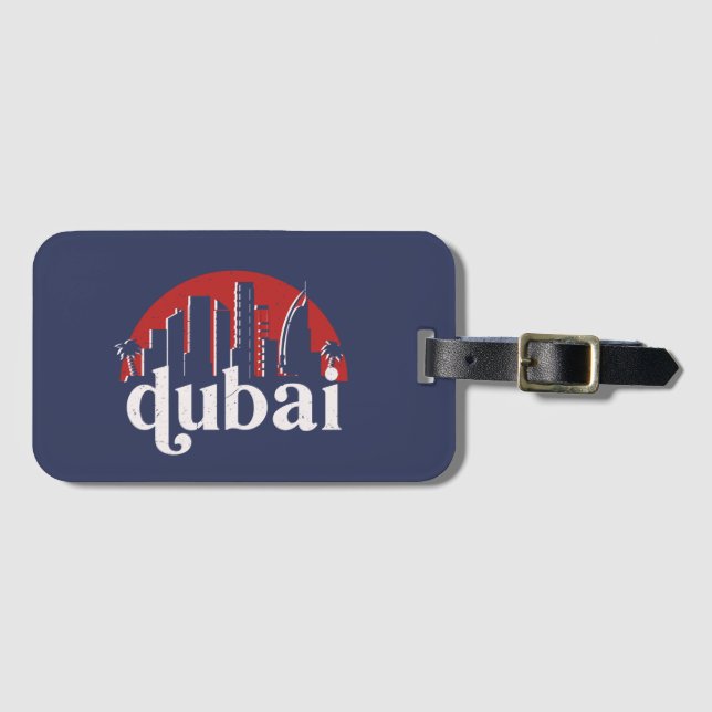 Etiqueta De Bagagem Dubai UAE Vintage Retro City Skyline Cityscape Art (Frente Horizontal)