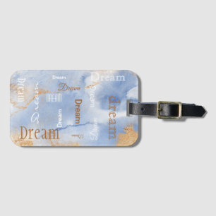 Etiqueta De Bagagem Dusty Blue Dream Script Dourado Watercolor
