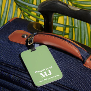 Etiqueta De Bagagem E-mail personalizado com monograma em verde sage