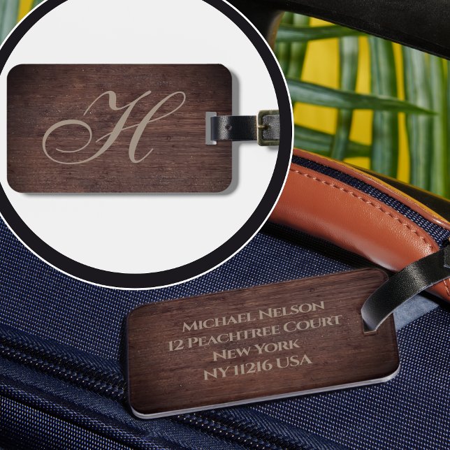 Etiqueta De Bagagem Efeito sofisticado da madeira inicial (Criador carregado)