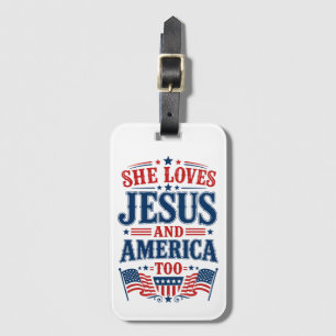 Etiqueta De Bagagem Ela Ama Jesus e a América Também