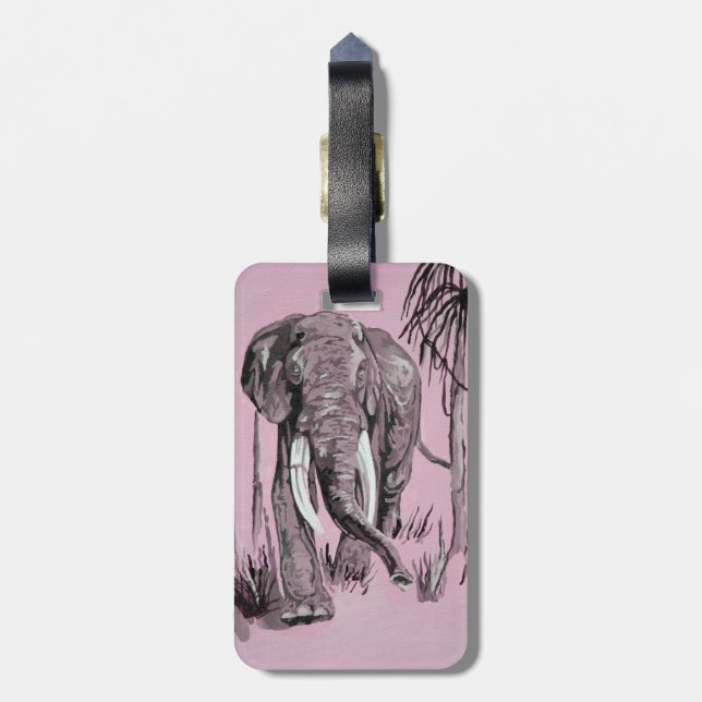Etiqueta De Bagagem Elefante Atravessando A Savana-De-Pé-Rosa (Traseira Vertical)