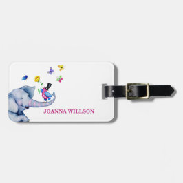 Etiqueta De Bagagem Elefante De Cartoons E Borboletas