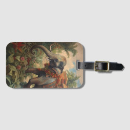 Etiqueta De Bagagem Elefante de cena botânica com howdah