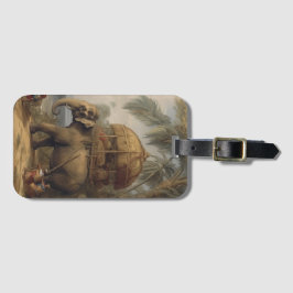 Etiqueta De Bagagem Elefante de cena botânica com howdah também