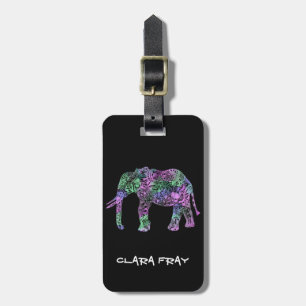 Etiqueta De Bagagem elefante de néon floral tribal colorido