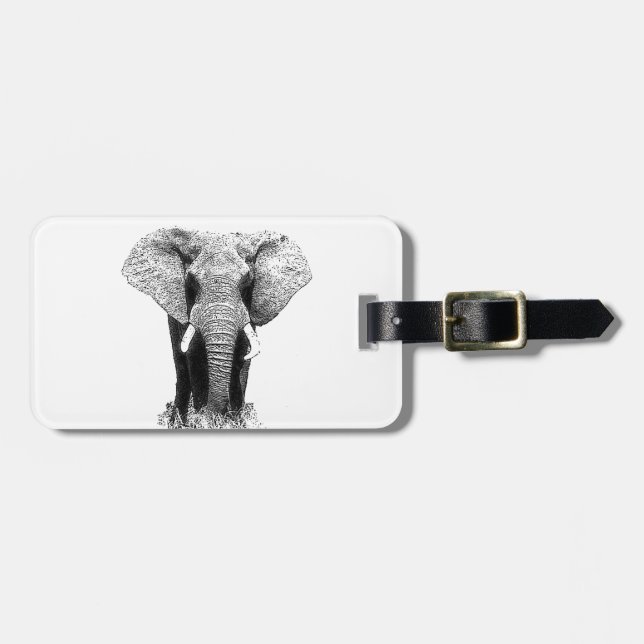 Etiqueta De Bagagem Elefante Preto e Branco (Frente Horizontal)