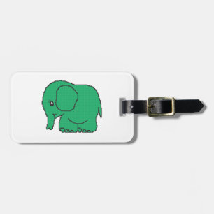 Etiqueta De Bagagem Elefante verde-ponto-cruzado engraçado