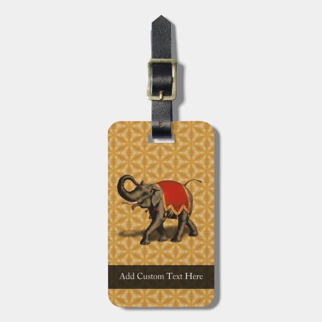 Etiqueta De Bagagem Elefante Vermelho e Dourado (Frente Vertical)