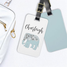 Elefante Xadrez Azul Personalizado Boho Chic