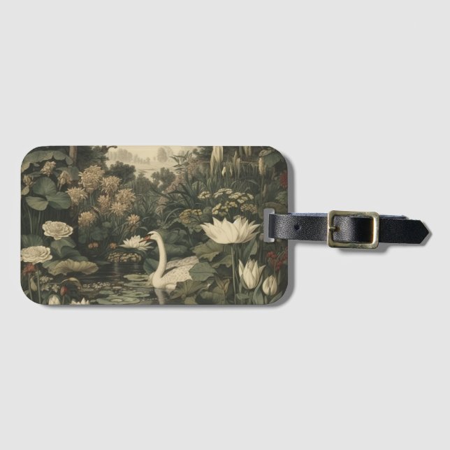 Etiqueta De Bagagem Elegância Botânica - Cisne na Floresta (Frente Horizontal)