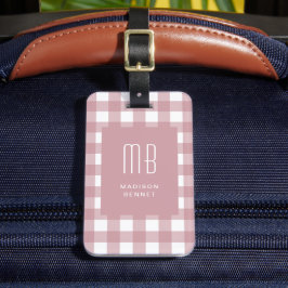 Etiqueta De Bagagem Elegant Dusty Pink Gingham Monogram