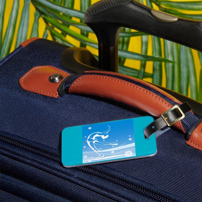 Etiqueta De Bagagem Elegant Figure Skater Silhouette Snowflakes (Criador carregado)