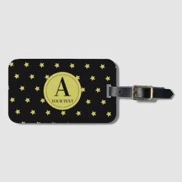 Etiqueta De Bagagem Elegant Gold & Black Star Pattern Monogram
