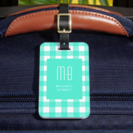 Etiqueta De Bagagem Elegant Green Gingham Monogram