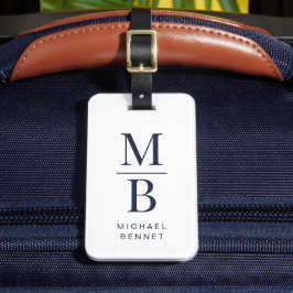 Etiqueta De Bagagem Elegant Monogram Navy Blue
