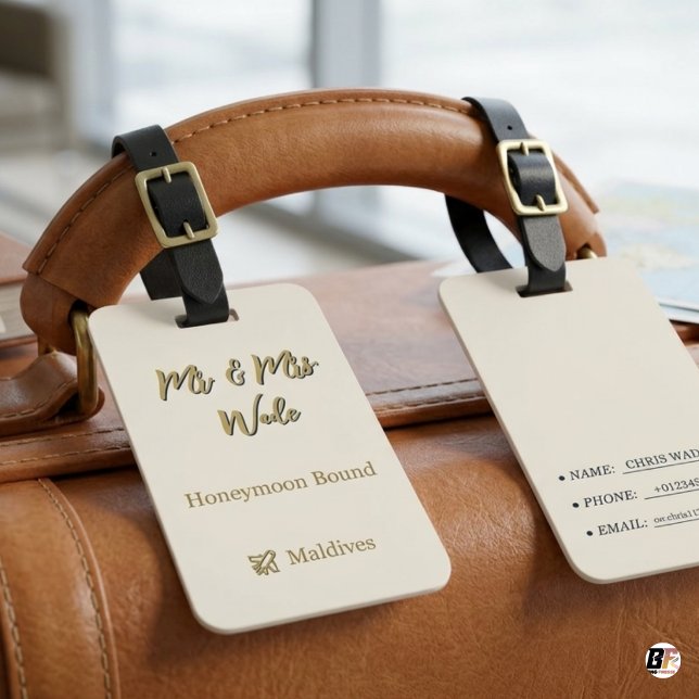 Etiqueta De Bagagem Elegant Mr & Mrs Honeymoon Destination (Criador carregado)