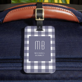 Etiqueta De Bagagem Elegant Navy Blue Gingham Monogram
