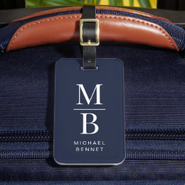 Etiqueta De Bagagem Elegant Navy Blue Monogram