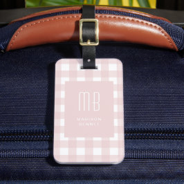 Etiqueta De Bagagem Elegant Pink Gingham Monogram