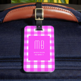 Etiqueta De Bagagem Elegant Pink Gingham Monogram