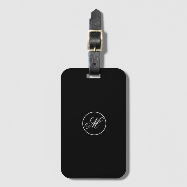 Etiqueta De Bagagem Elegant  Simple Black Minimalist Monogram (Frente Vertical)