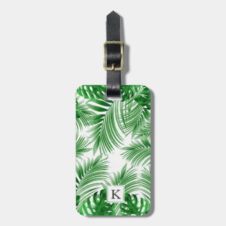 Etiqueta De Bagagem elegant Tropical green palm leaf pattern