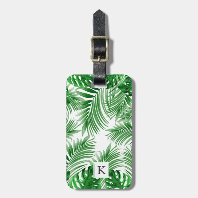 Etiqueta De Bagagem elegant Tropical green palm leaf pattern (Frente Vertical)