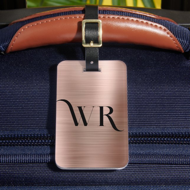 Etiqueta De Bagagem Elegante 2 Monograma Cor-de-rosa rosa inicial Dour (Frente Insitu 2)