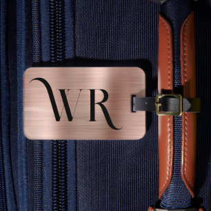 Etiqueta De Bagagem Elegante 2 Monograma Cor-de-rosa rosa inicial Dour