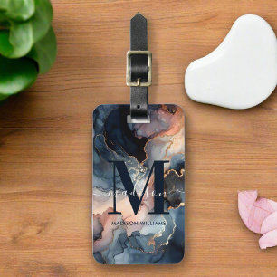 Etiqueta De Bagagem Elegante Abstrato Monograma de Marble, Viagem
