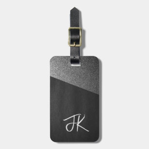 Etiqueta De Bagagem Elegante Azul e Dourado Título Monograma de Largur