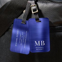 Etiqueta De Bagagem Elegante Azul Marinho Monogramado