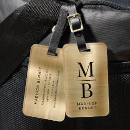 Etiqueta De Bagagem Elegante Bagagem Metálica Dourada Escovada Monogra