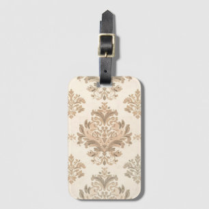 Etiqueta De Bagagem Elegante Bege Damask Vintage Casa de Campo Frances