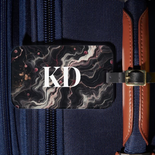 Etiqueta De Bagagem Elegante Black Marble Modern & Na moda Viagem (Frente Insitu 4)